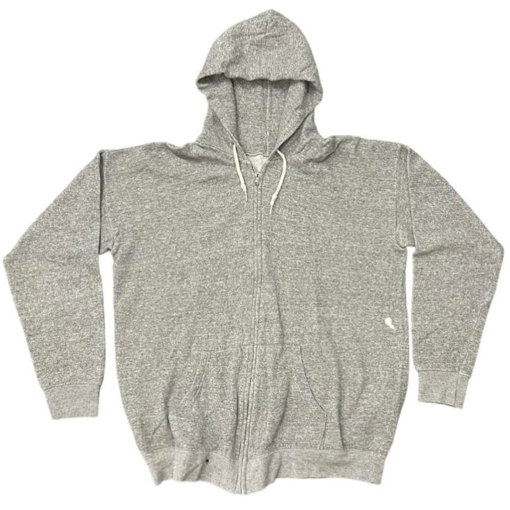 Vintage 80s Triblend Zip Up Hoodie Sweater Grey Retro Drawstring 21x24.5